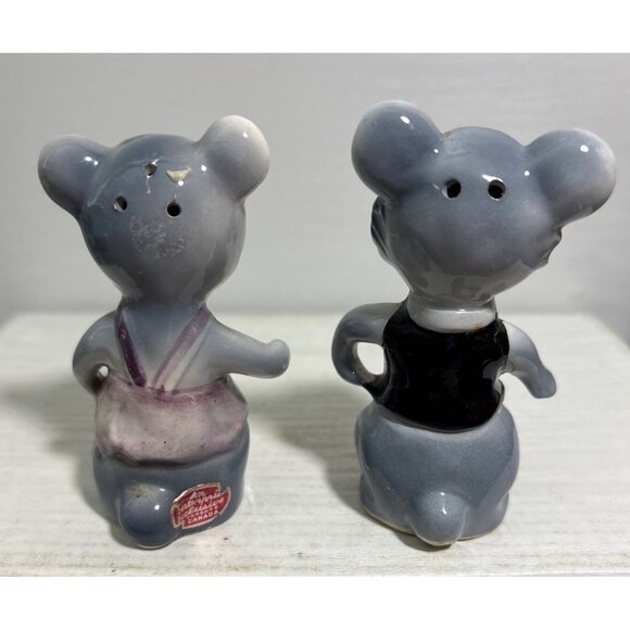 Mice Salt & Pepper Shakers Vintage Athropomorphic Linking Arms Kitsch Cute Japan - Picture 3 of 13